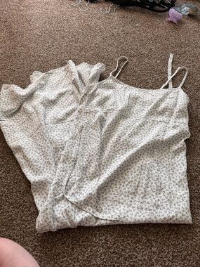 Brandy Melville Cream Midi Dress with Tiny Blue Floral Print